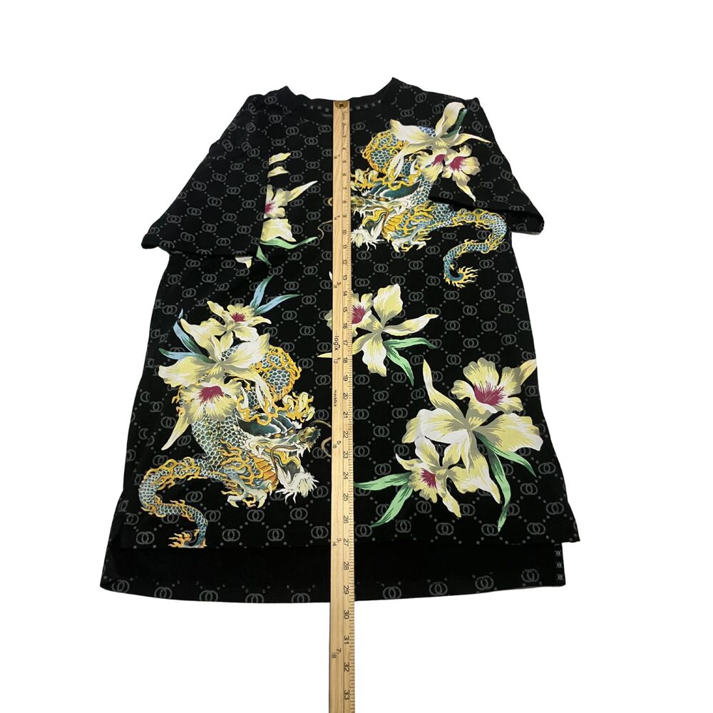 KRISP Designer T-Shirt Black with Golden Dragon & Lily Print - Picture 5 of 8